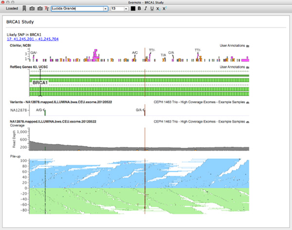 Evernote client integrated in GenomeBrowse